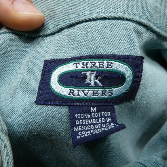 Three Rivers Shirt Mens Medium Green Button Down Long Sleeve Cotton Casual - Picture 3 of 7